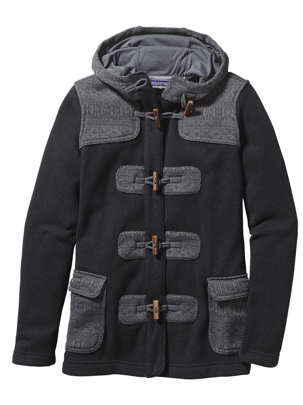 Patagonia Better Sweater Icelandic Coat Women’s Size L Black Gray Hooded Toggle